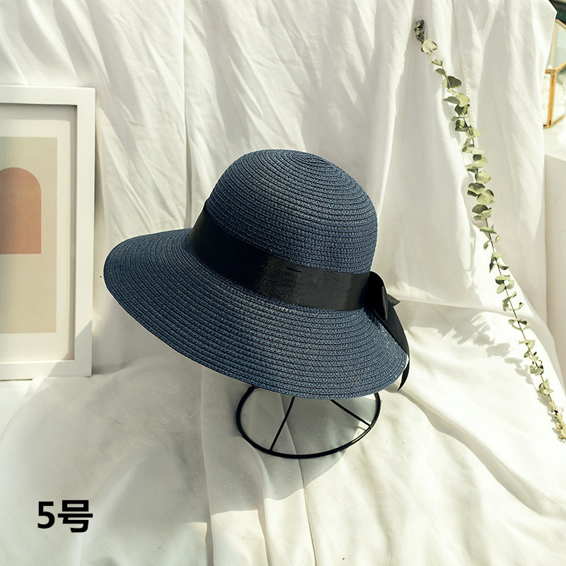 アウトドア　帽子 麦わら帽子 夏の日よけ草編みハット 黒リボン付き