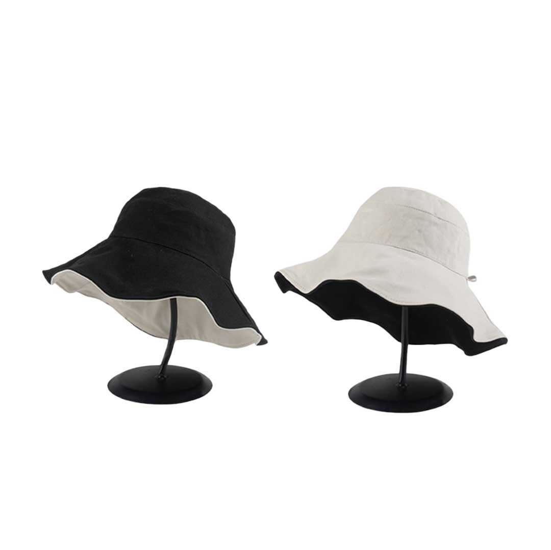 アウトドア　帽子 つば広バケットハット リバーシブル 首紐付き