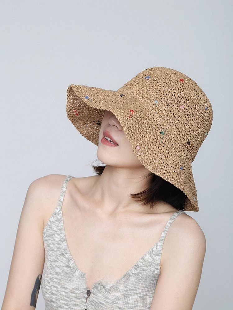 アウトドア　帽子 彩り麦わら風つば広ハット