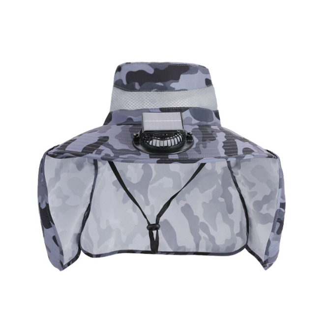 アウトドア　帽子 太陽光扇風機付きサファリハット迷彩柄紫外線対策帽子