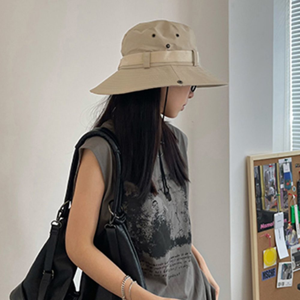 アウトドア　帽子 つば広サファリハット レディース あご紐付き 日よけ帽子