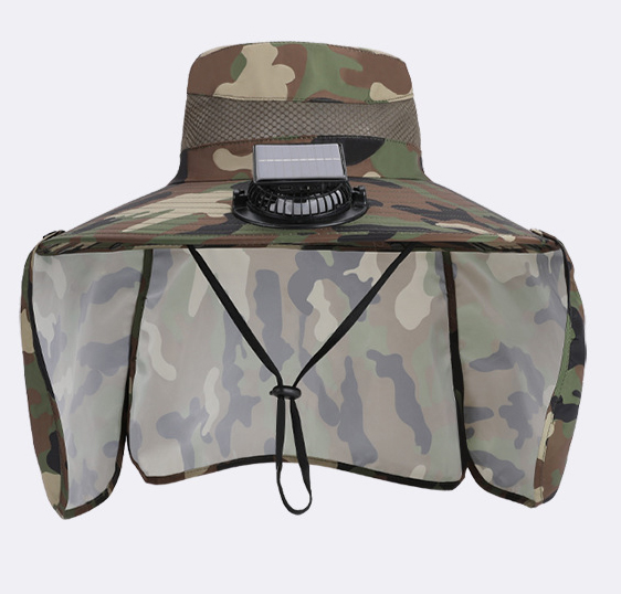 アウトドア　帽子 太陽光扇風機付きサファリハット迷彩柄紫外線対策帽子