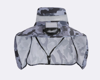 アウトドア　帽子 太陽光扇風機付きサファリハット迷彩柄紫外線対策帽子