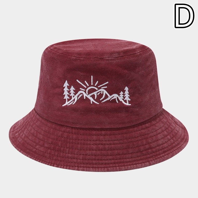 アウトドア　帽子 山と太陽刺繍バケットハット アウトドア帽子 女性用