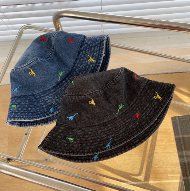 秋冬新作 恐竜刺繍デニムバケツハット 男女兼用 紫外線対策