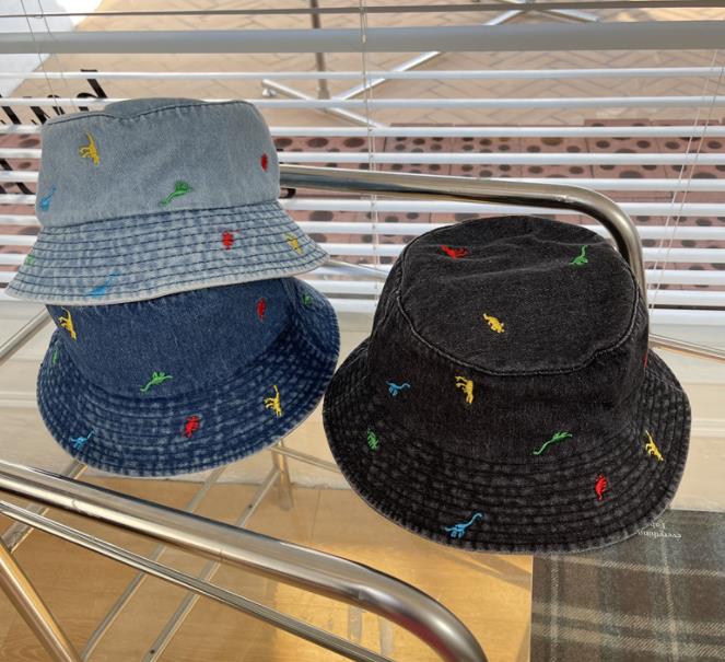 秋冬新作 恐竜刺繍デニムバケツハット 男女兼用 紫外線対策