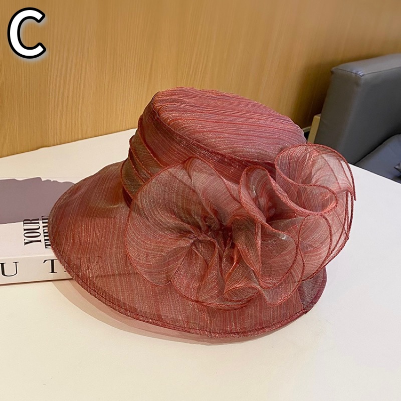ハット 上品な花飾り付きメッシュ帽子 つば広帽 女性用