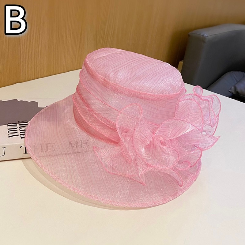 ハット 上品な花飾り付きメッシュ帽子 つば広帽 女性用
