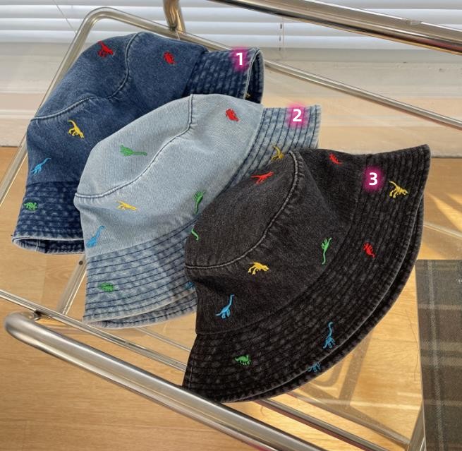 秋冬新作 恐竜刺繍デニムバケツハット 男女兼用 紫外線対策