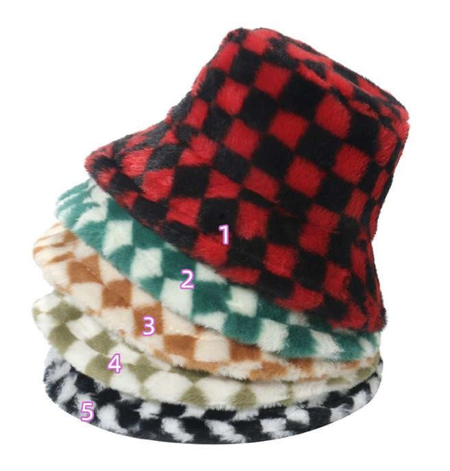 秋冬新作 ファー チェック柄 ハット 防寒 男女兼用 帽子