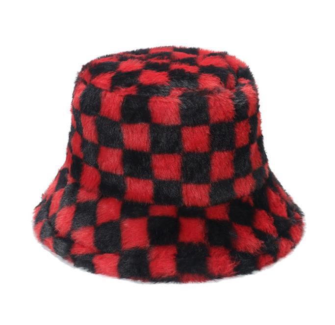 秋冬新作 ファー チェック柄 ハット 防寒 男女兼用 帽子
