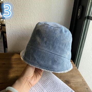 秋冬デニム切り替えバケツハット女性用韓国風帽子