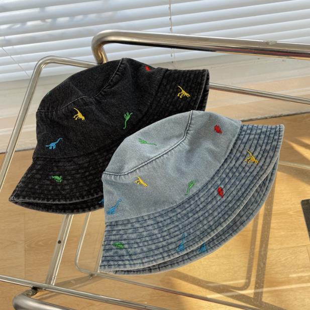 秋冬新作 恐竜刺繍デニムバケツハット 男女兼用 紫外線対策