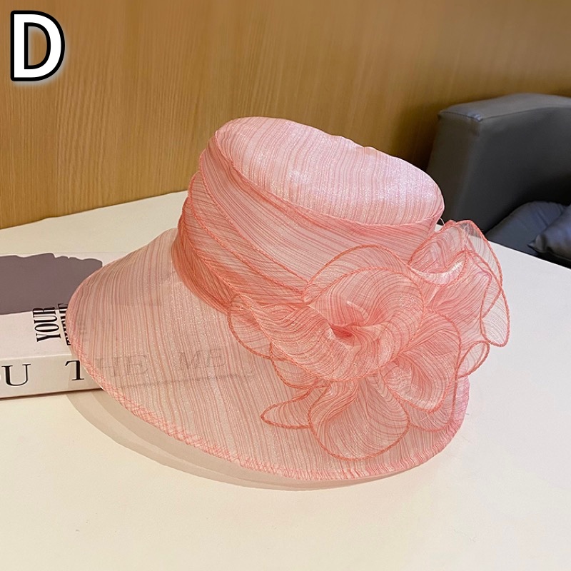 ハット 上品な花飾り付きメッシュ帽子 つば広帽 女性用
