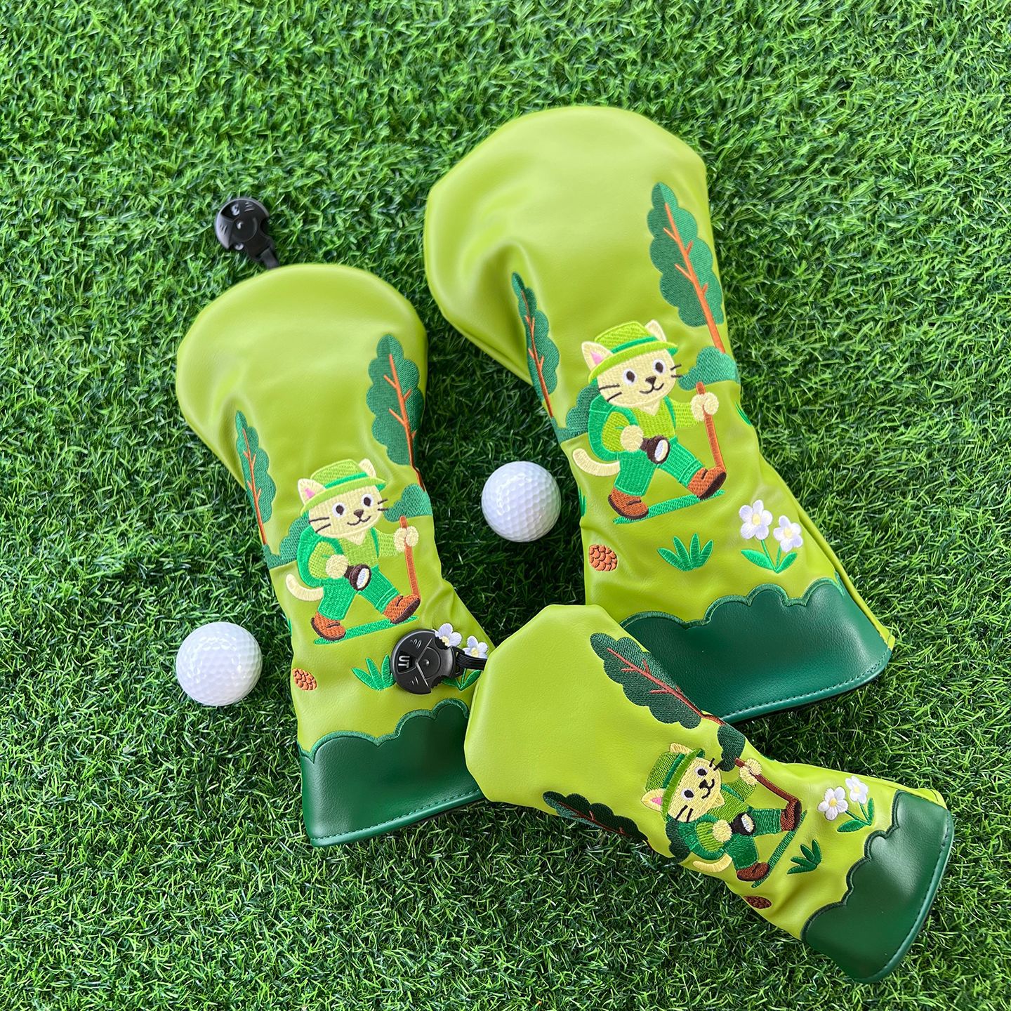 ヘッドカバー ゴルフ猫刺繍入り森林デザインドライバーカバー