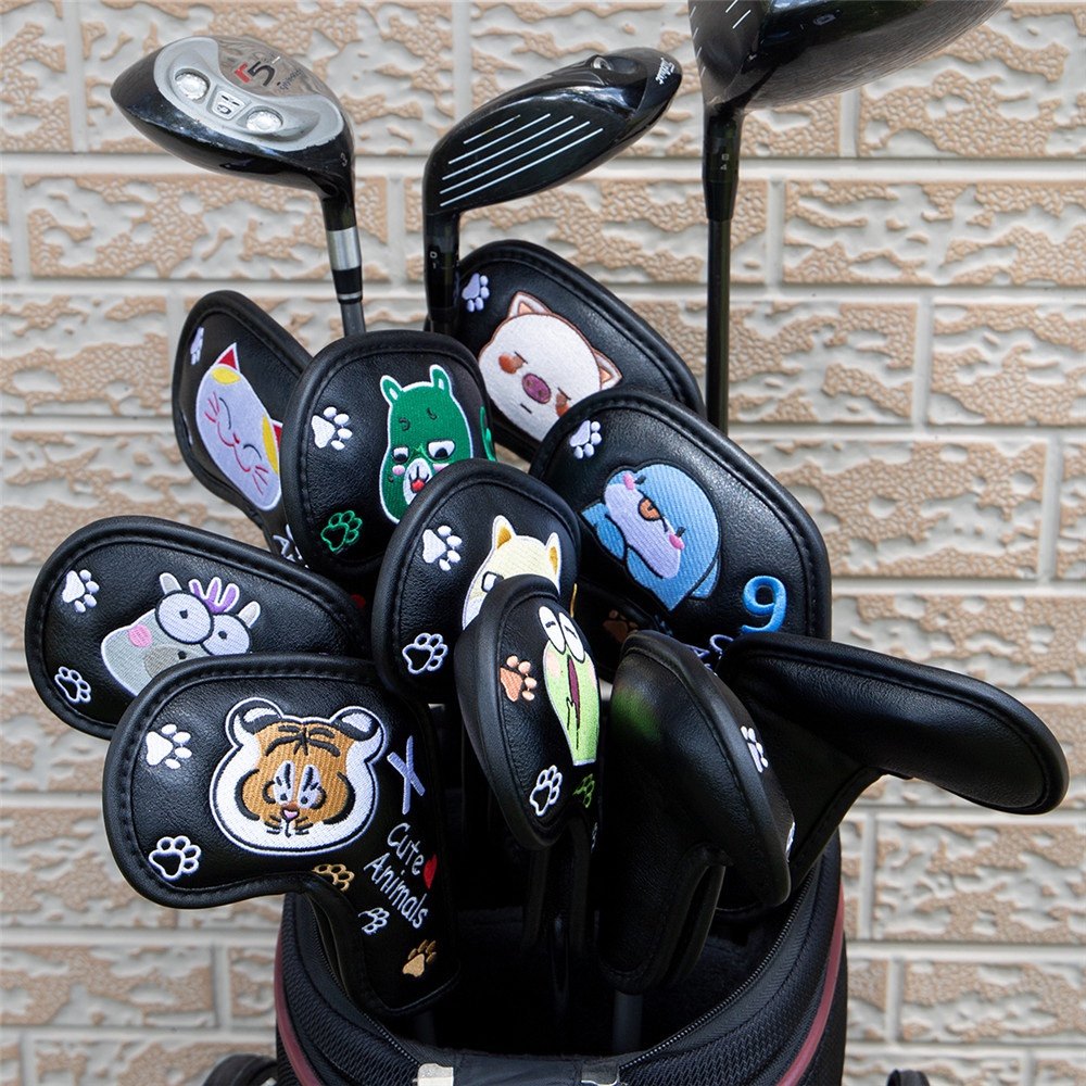 ヘッドカバー 可愛い動物刺繍番号入りアイアンカバー十点セット