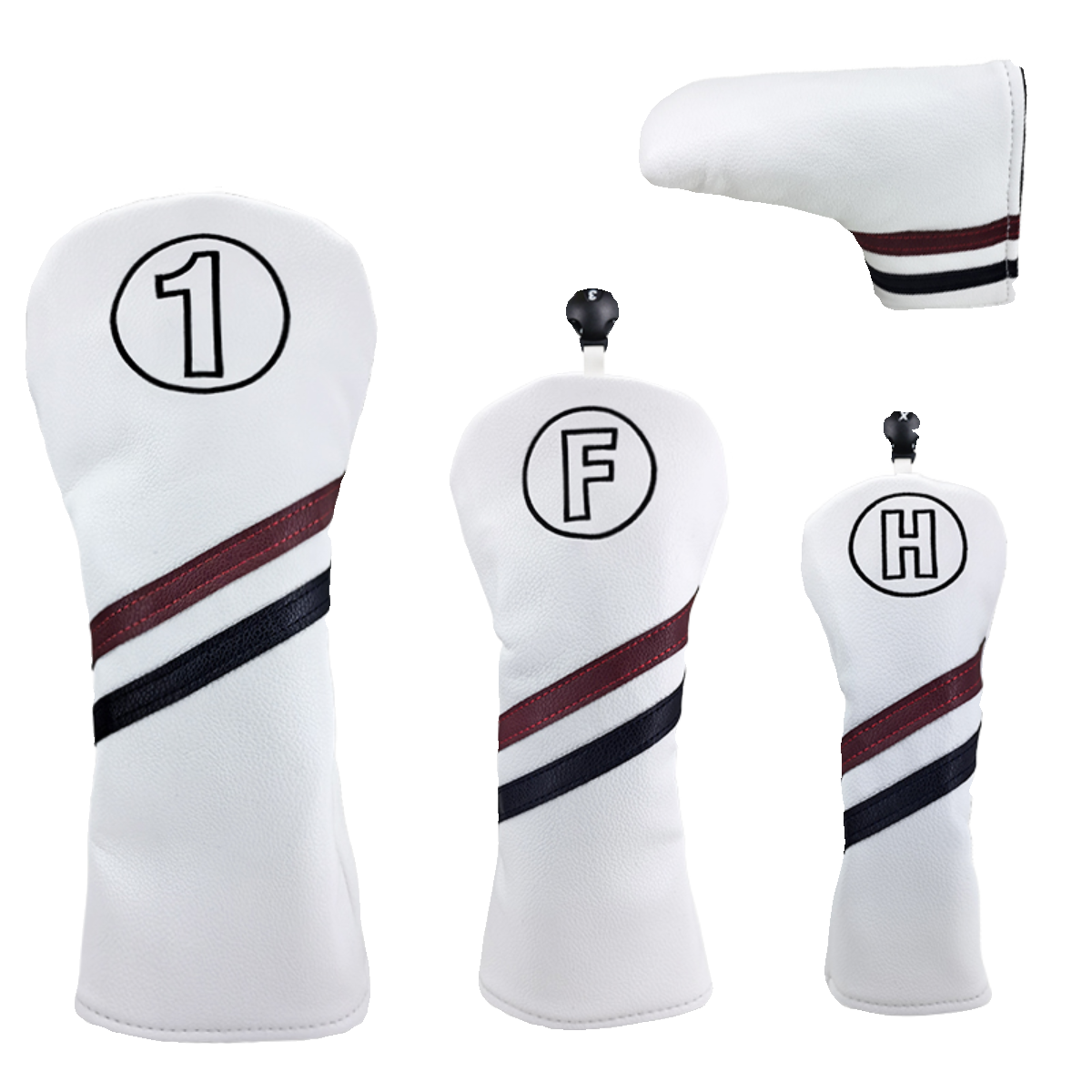 ヘッドカバー 番号刺繍入りストライプラインアイアンカバー三点組