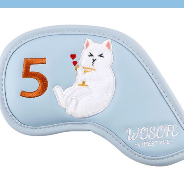 ヘッドカバー ねこ刺繍入り職人技アイアンカバー