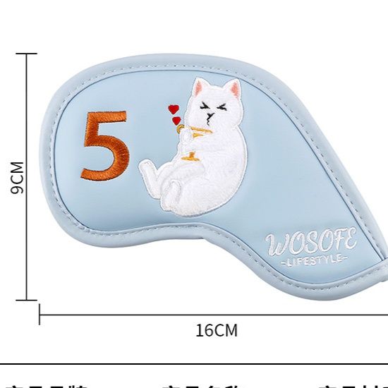 ヘッドカバー ねこ刺繍入り職人技アイアンカバー