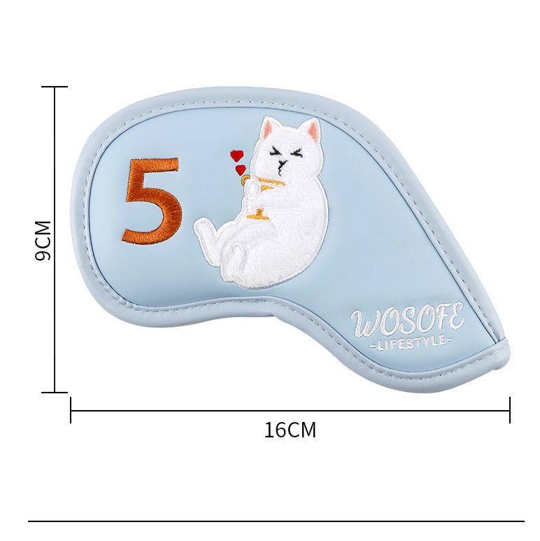ヘッドカバー ねこ刺繍入り職人技アイアンカバー