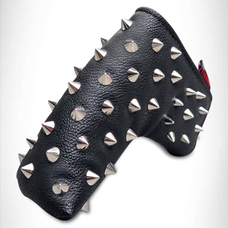 ヘッドカバー 円錐型鋲スタッズ装飾革製パターカバー