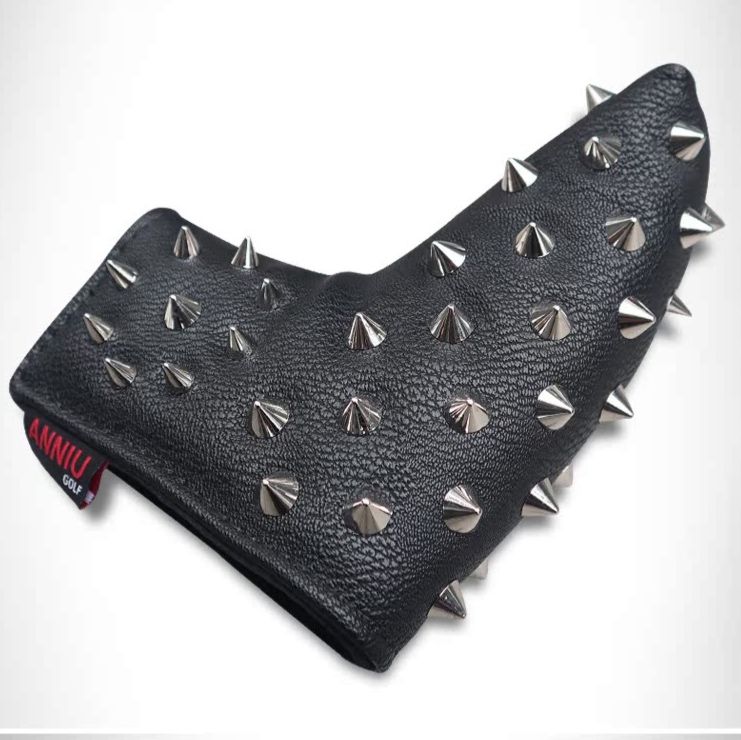 ヘッドカバー 円錐型鋲スタッズ装飾革製パターカバー