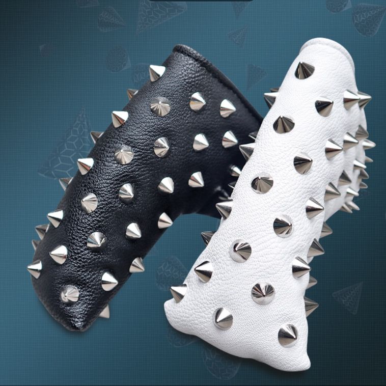 ヘッドカバー 円錐型鋲スタッズ装飾革製パターカバー