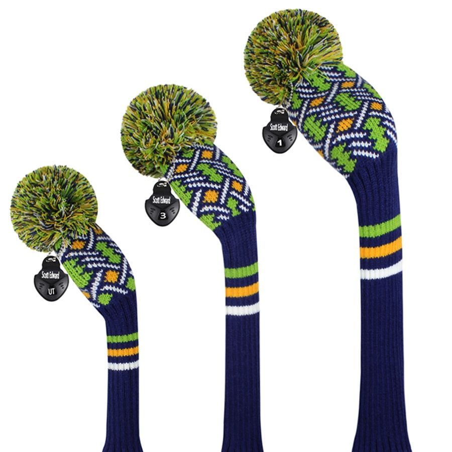 ヘッドカバー 伝統柄のポンポン付きウッドカバー