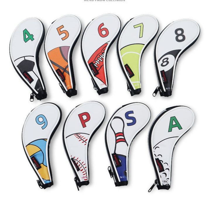 ヘッドカバー 番号刺繍入りファスナー式アイアンカバーセット