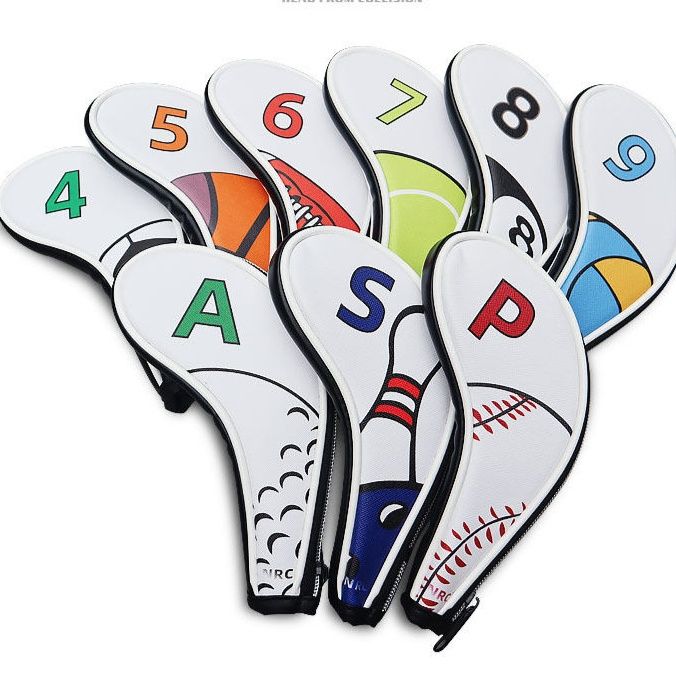 ヘッドカバー 番号刺繍入りファスナー式アイアンカバーセット