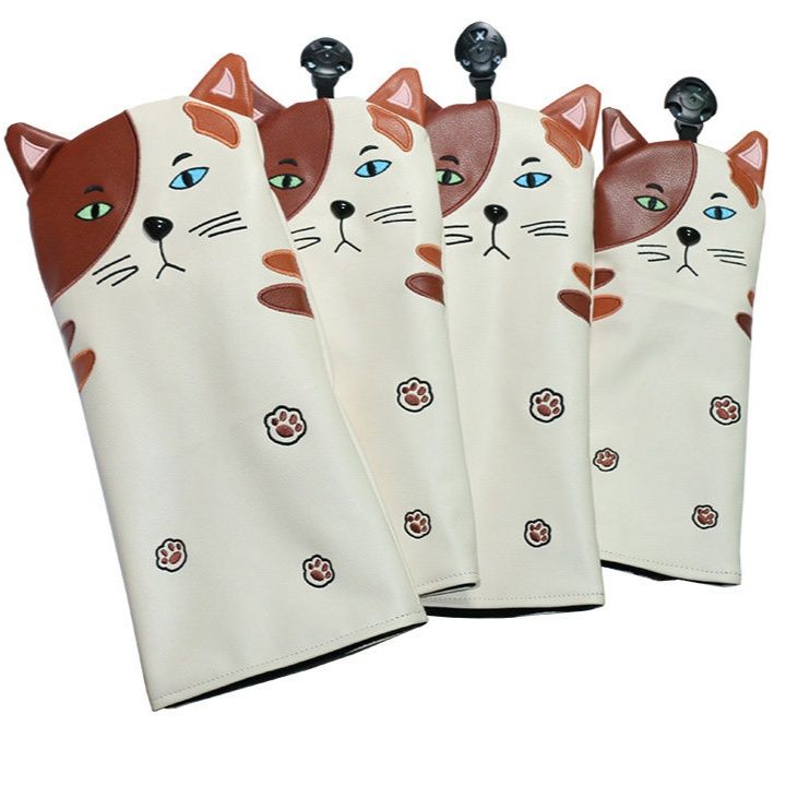 ヘッドカバー 三毛猫モチーフ立体造形ウッドカバー