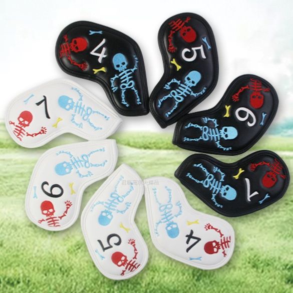 ヘッドカバー 髑髏人モチーフ刺繍入りアイアンカバー十個組