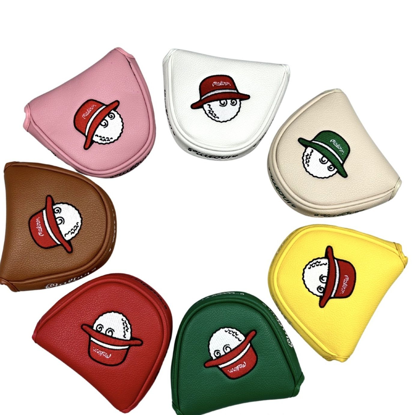 ヘッドカバー ゴルフボール帽子刺繍入りマレット型パターカバー