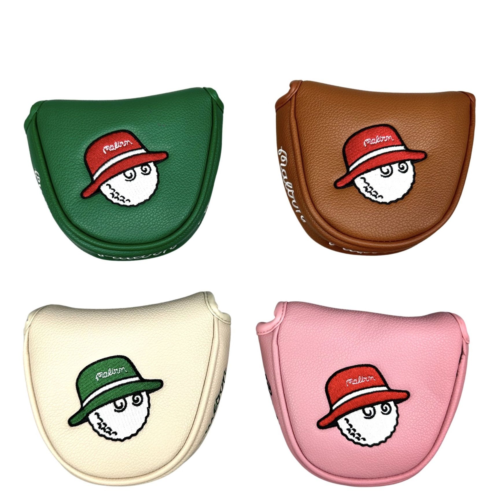 ヘッドカバー ゴルフボール帽子刺繍入りマレット型パターカバー