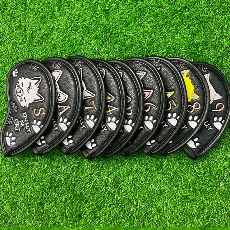 ヘッドカバー 猫刺繍デザイン番号入りアイアンカバー