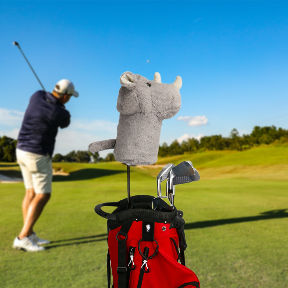 ヘッドカバー 犀モチーフ立体アニマルウッドカバー