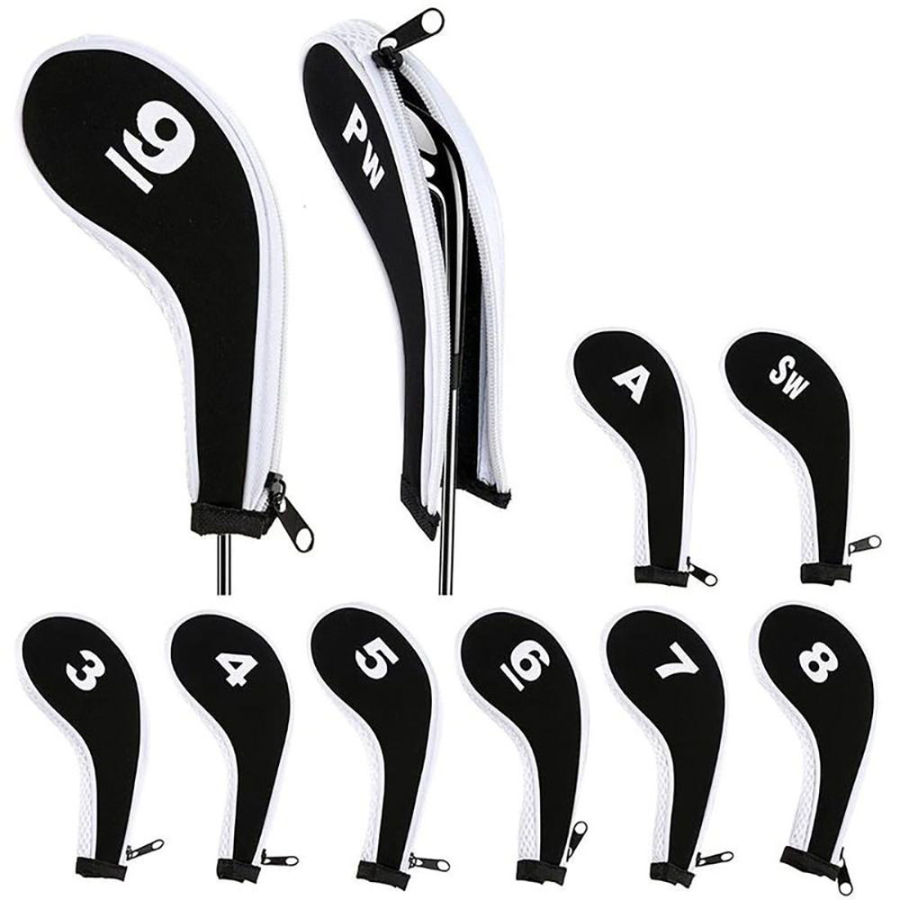 ヘッドカバー 番手表示付きジップアップ式アイアンカバーセット