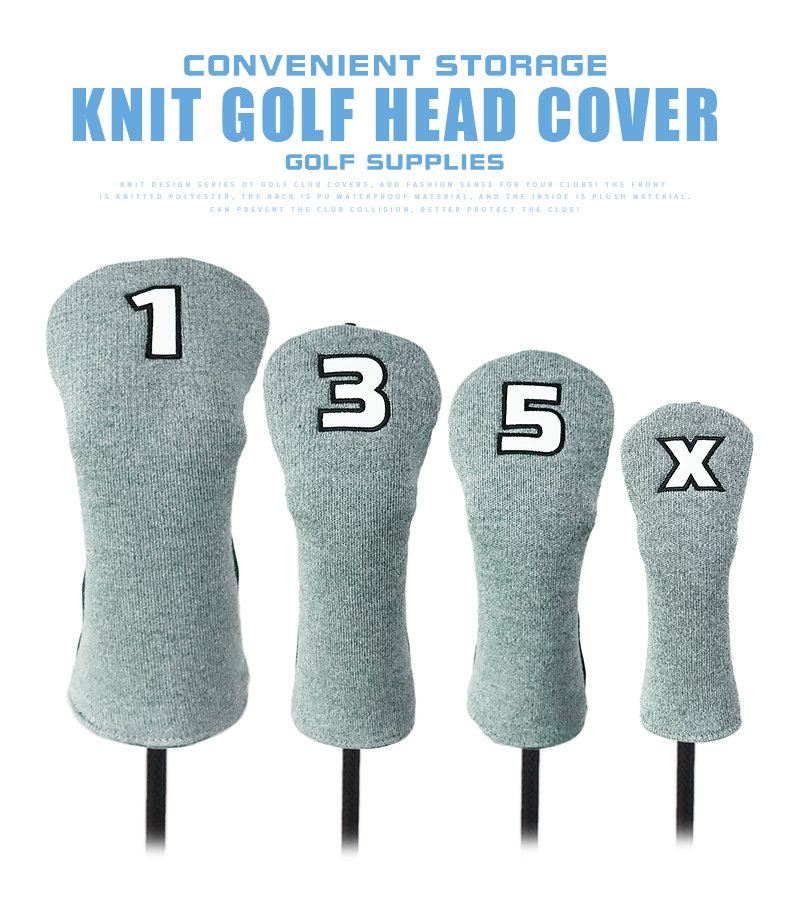ヘッドカバー 番号刺繍入りニット製ウッドカバー四本組