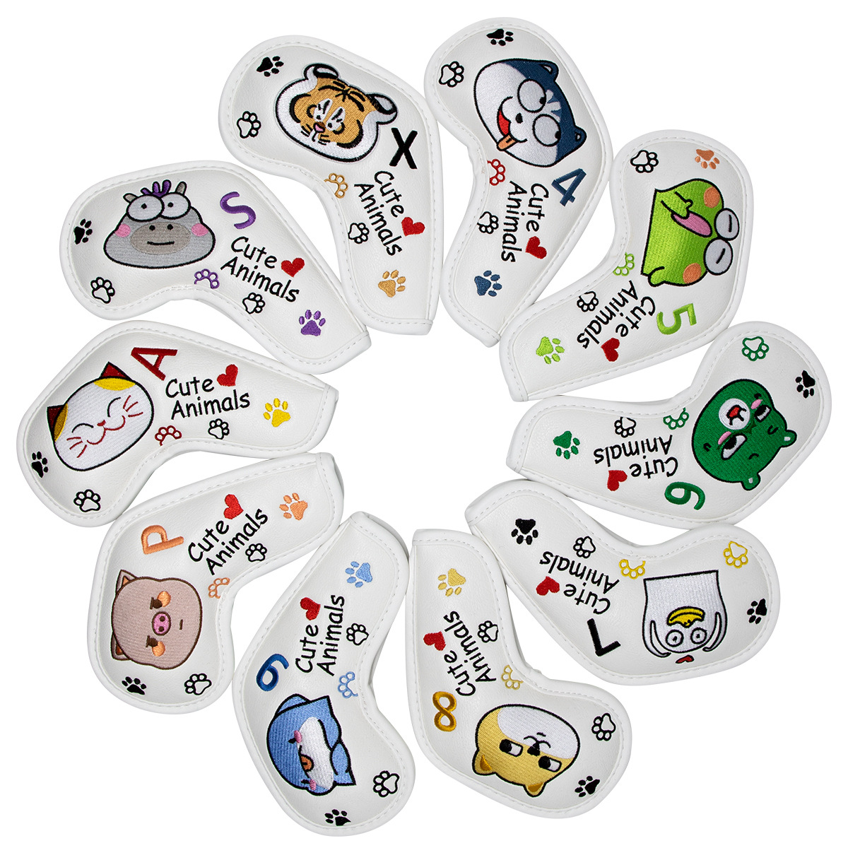 ヘッドカバー 可愛い動物刺繍入りアイアンカバー10個セット