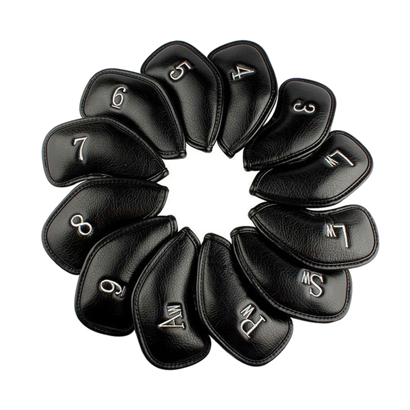 ヘッドカバー 番手刺繍入り本革調アイアンカバー十二個組