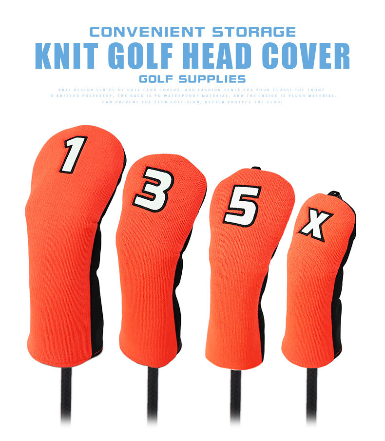 ヘッドカバー 番号刺繍入りニット製ウッドカバー四本組