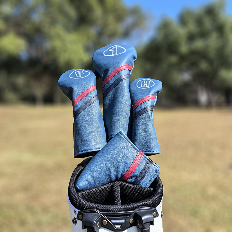 ヘッドカバー 番号刺繍入りストライプラインアイアンカバー三点組