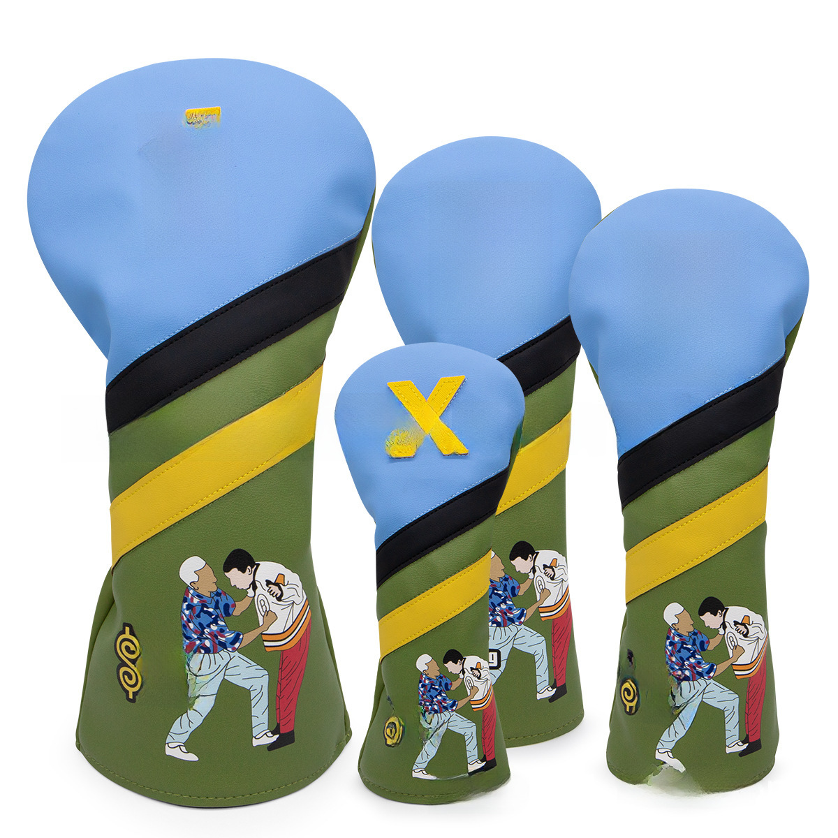 ヘッドカバー ゴルファー刺繍入り斜めストライプドライバーカバー