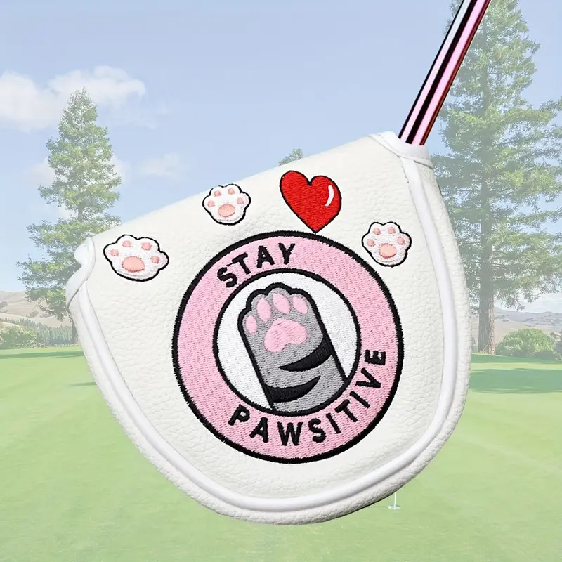 ヘッドカバー 肉球ハート刺繍マレット型パターカバー