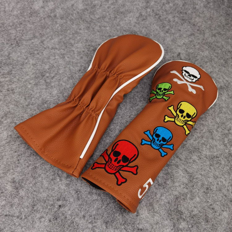 ヘッドカバー 髑髏模様合成皮革製番号付きウッドカバー