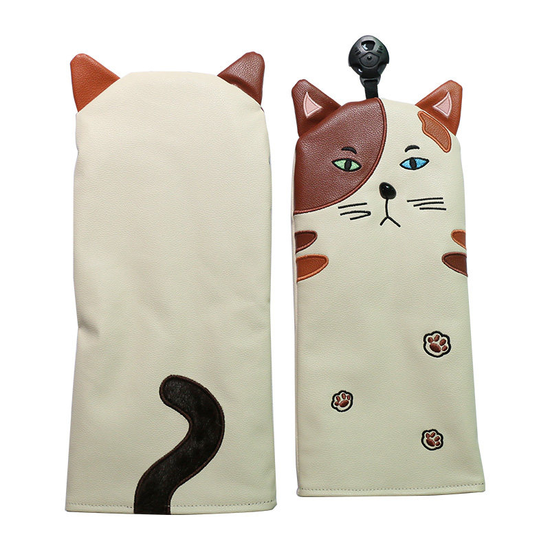 ヘッドカバー 三毛猫モチーフ立体造形ウッドカバー