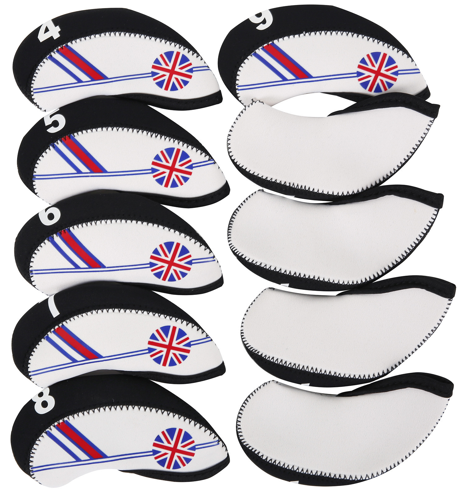 ヘッドカバー 国旗柄刺繍入り番手表示付きアイアンカバー10個セット