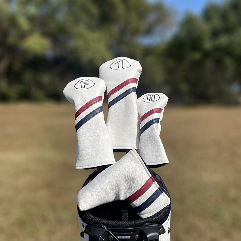 ヘッドカバー 番号刺繍入りストライプラインアイアンカバー三点組
