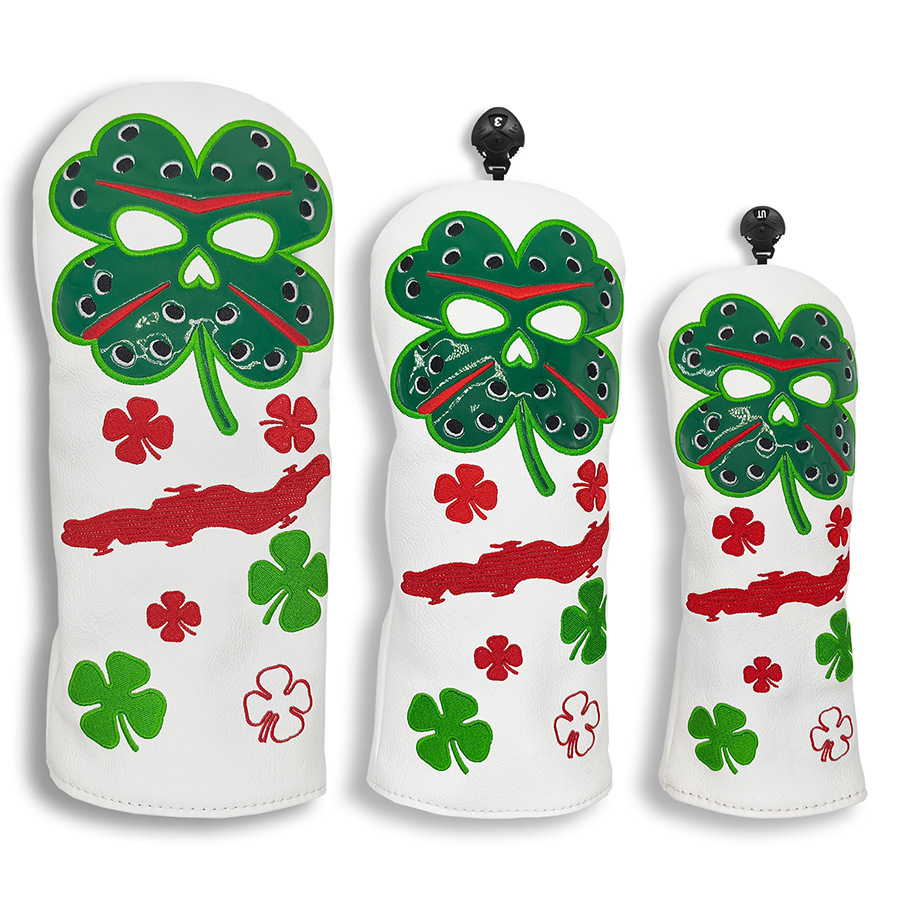 ヘッドカバー 四つ葉のクローバー刺繍ウッドカバー