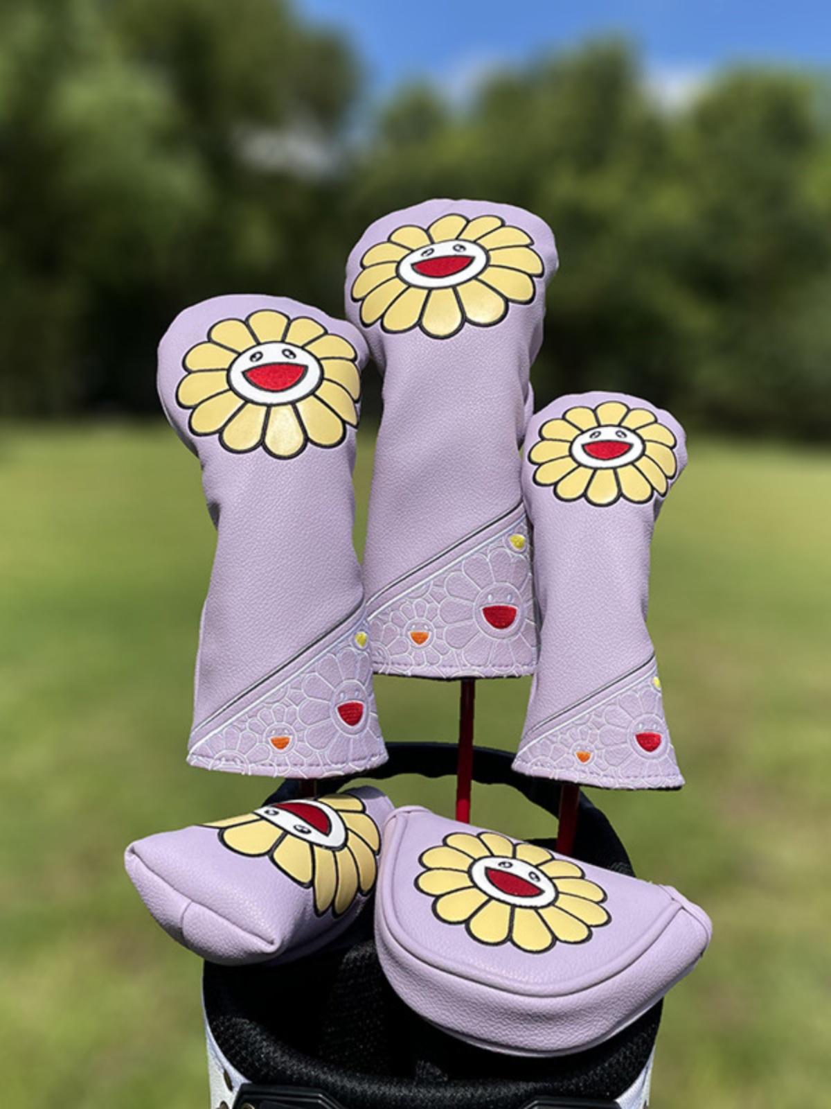 ヘッドカバー スマイルフラワー刺繍入りアイアンカバーセット